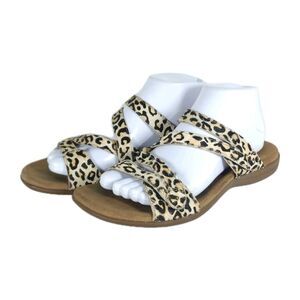 Taos Women’s Double U US9 Leather Calf Hair Cheetah Flat Thong Sandals Shoes